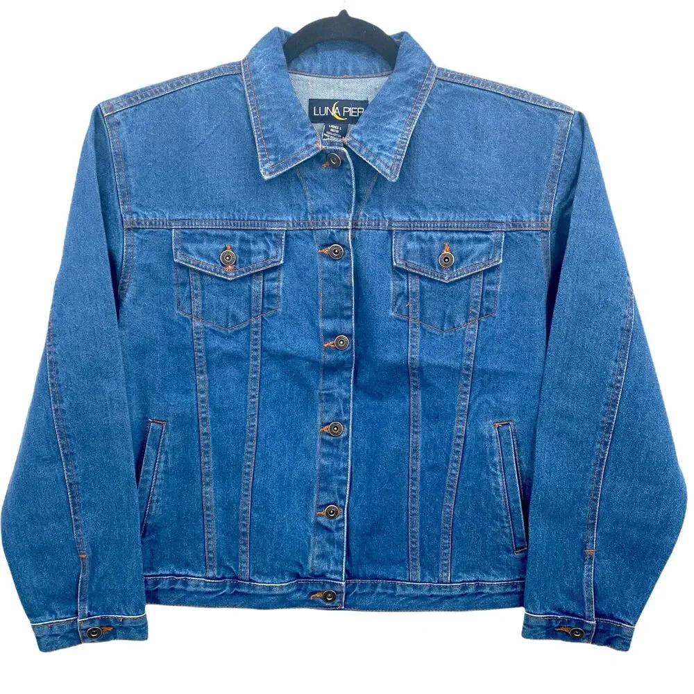VTG Jean Jacket L Denim Coat Western 90s Street Grunge Blank Cowgirl Trucker 80s